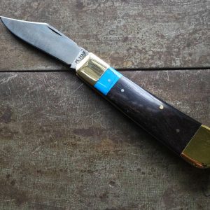 Double Bolstered Clip Point Pocket Knife - Ebony and Turquoise